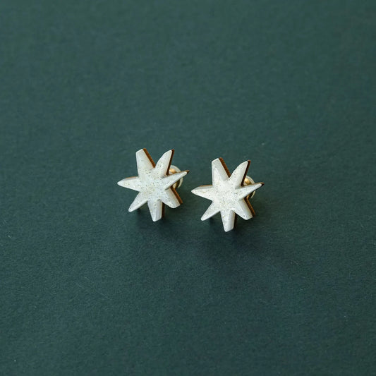 Hand Drawn Star Studs in Marble White Sparkle